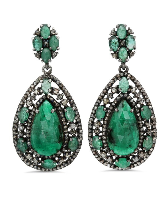Lyst Bavna Sterling Silver Emerald Earrings In Green Gallery
