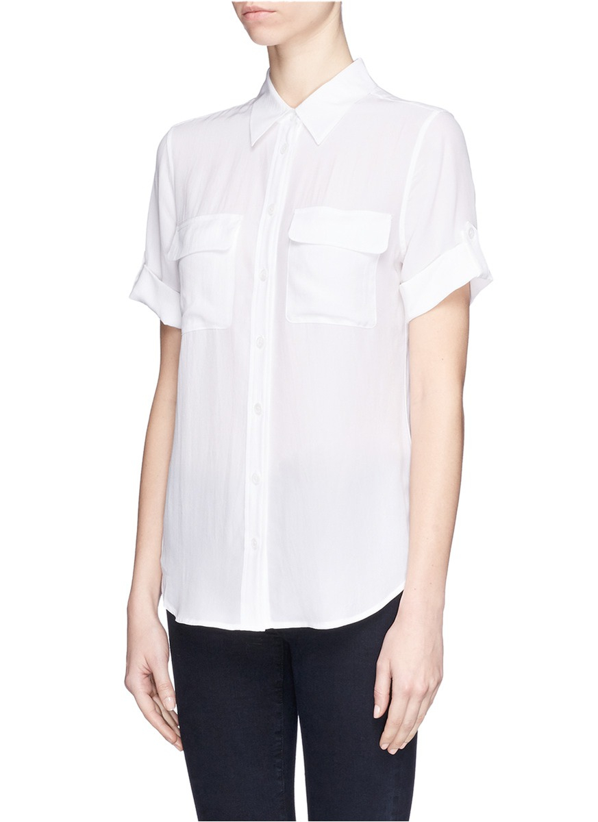 Lyst - Equipment 'slim Signature' Short Sleeve Silk Shirt in White