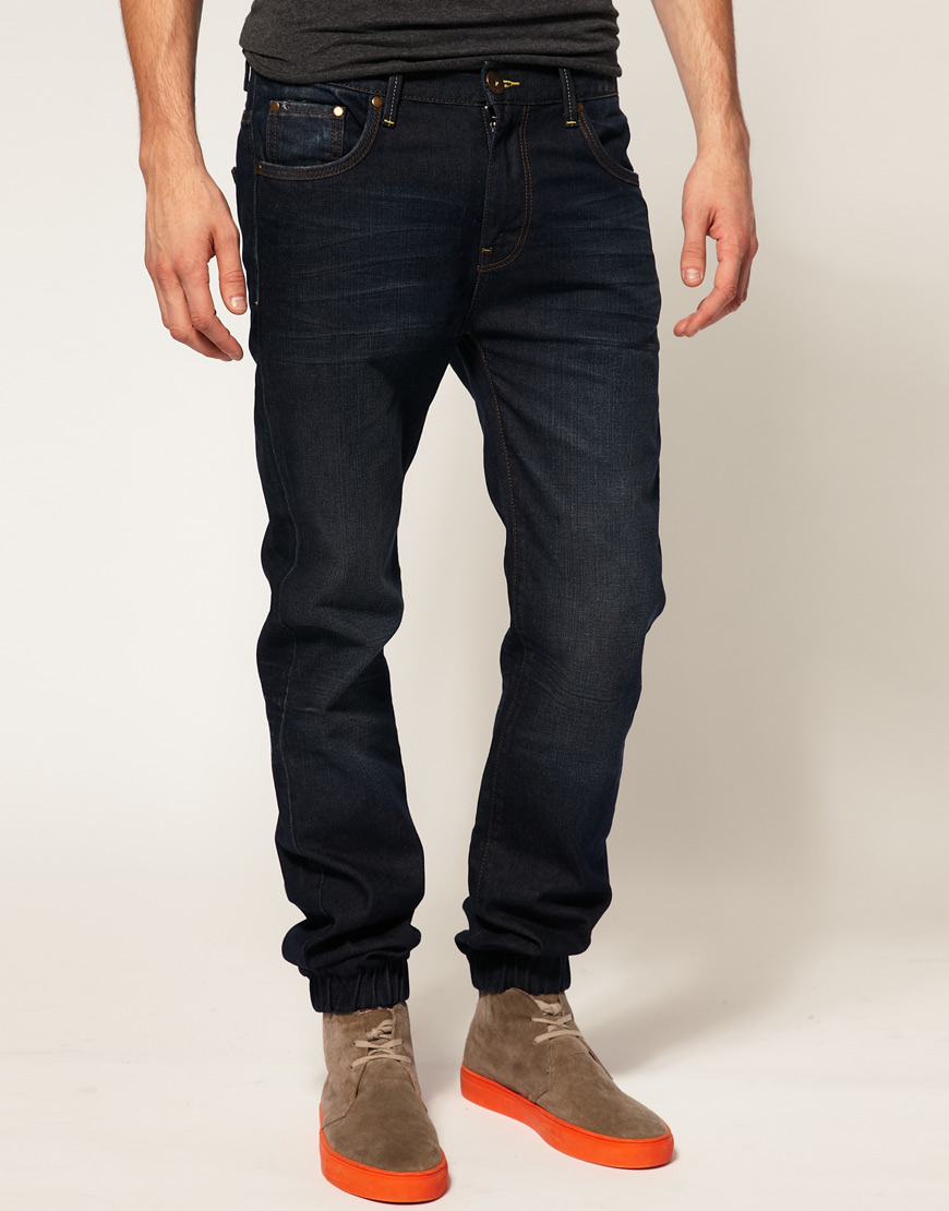 Lyst - Asos Slim Fit Dark Wash Cuffed Jeans in Blue for Men