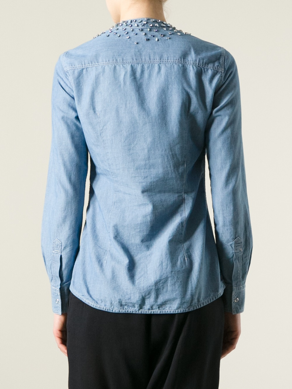 Ermanno scervino Embellished Denim Shirt in Blue | Lyst