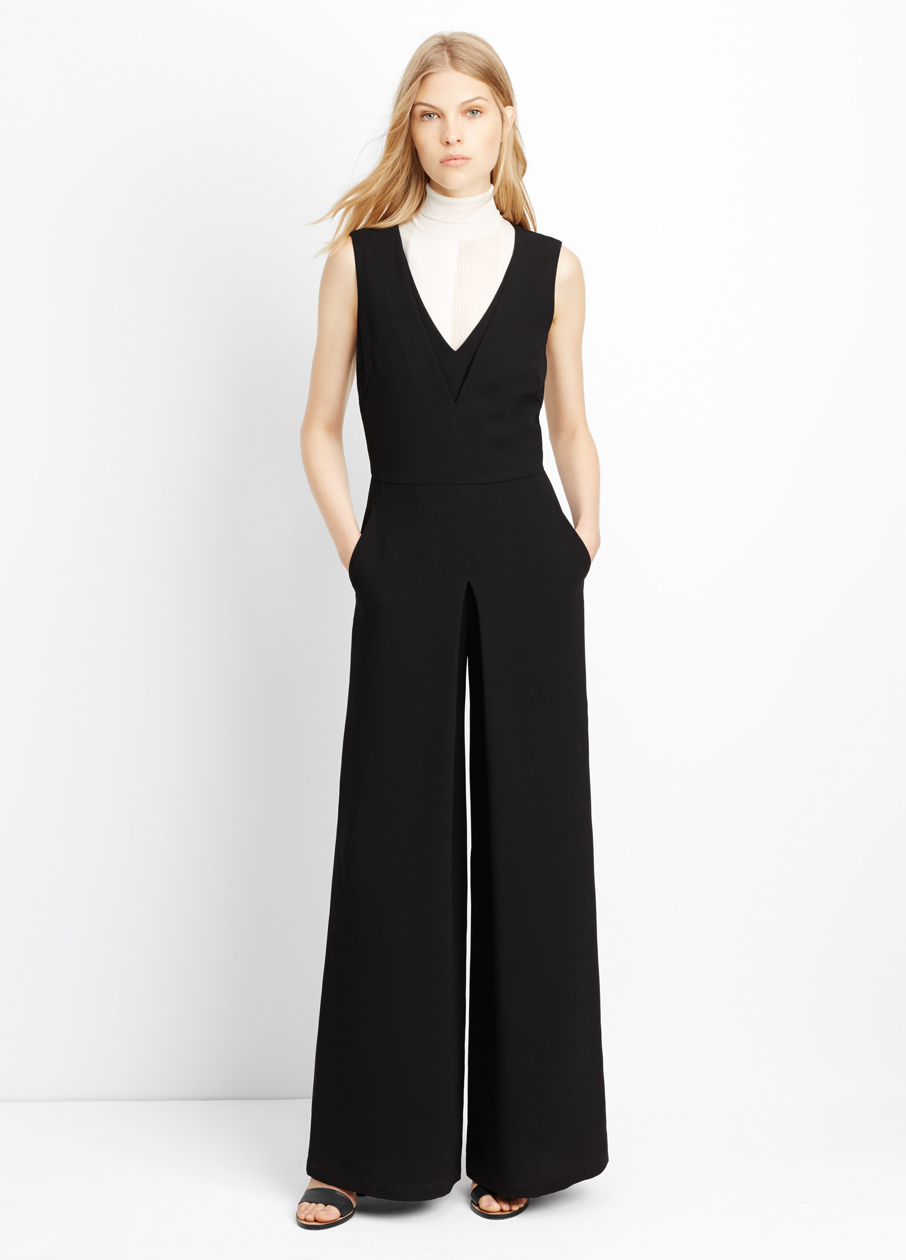 Lyst Vince Double V Neck Jumpsuit In Black 