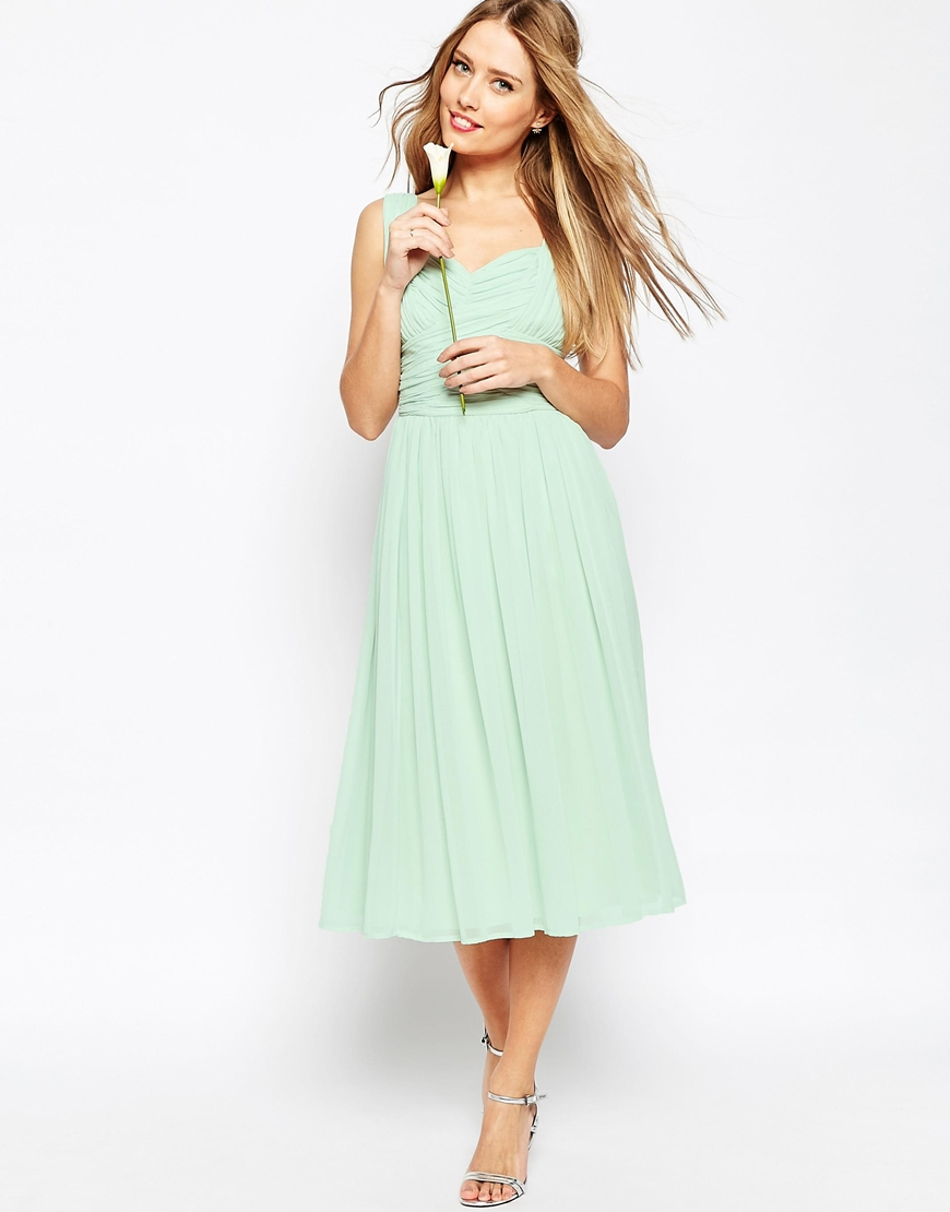 Asos Wedding Ruched Panel Midi Dress in Green (Mint) | Lyst