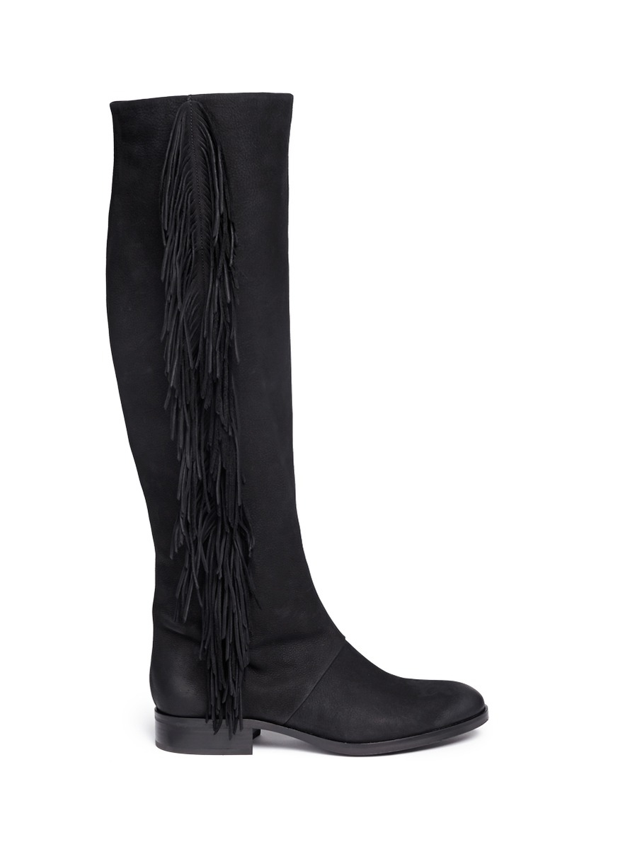 Lyst - Sam Edelman Josephine Fringed Leather Knee-High Boots in Black