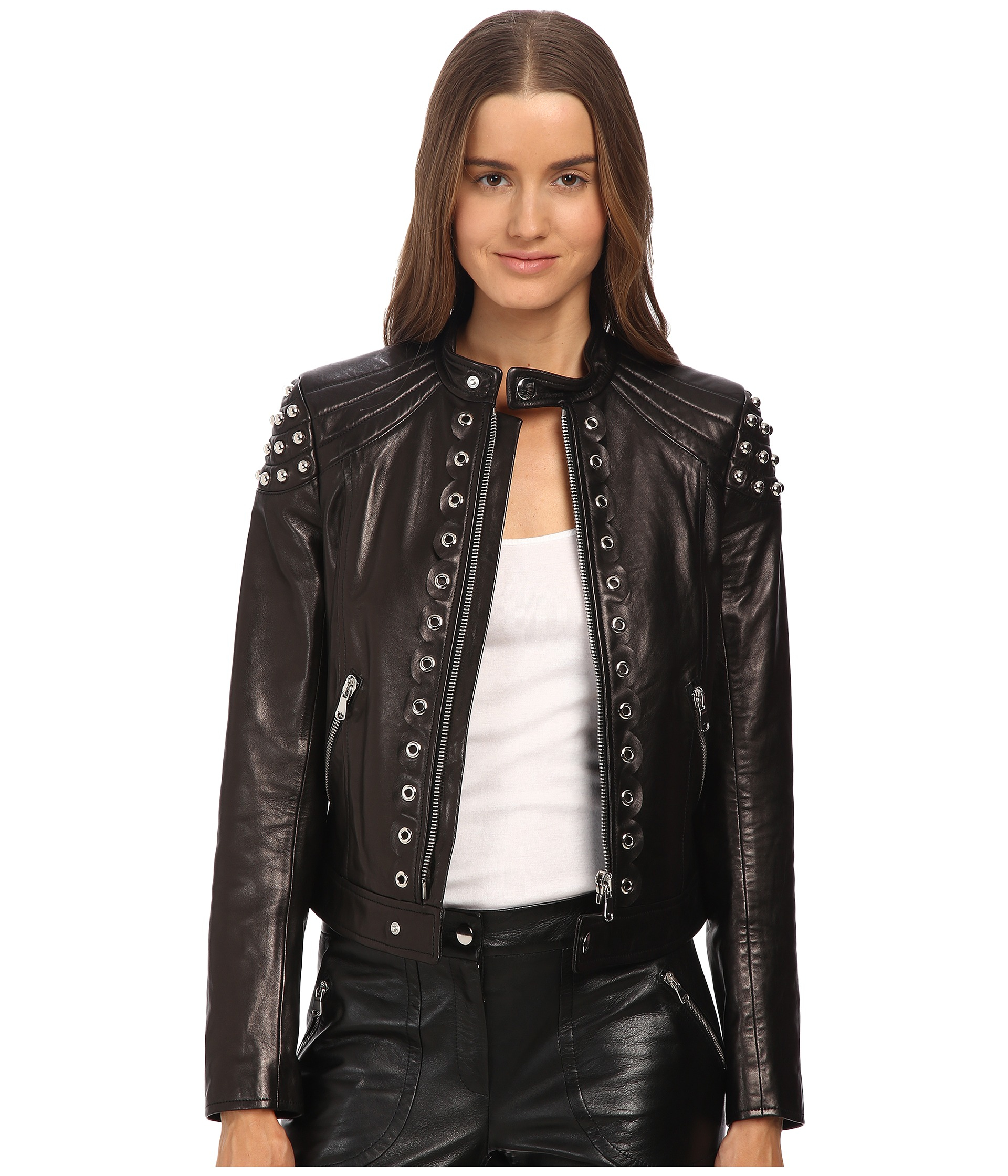 Lyst - Red Valentino Leather With Grommets And Sphere Moto Jacket in Black