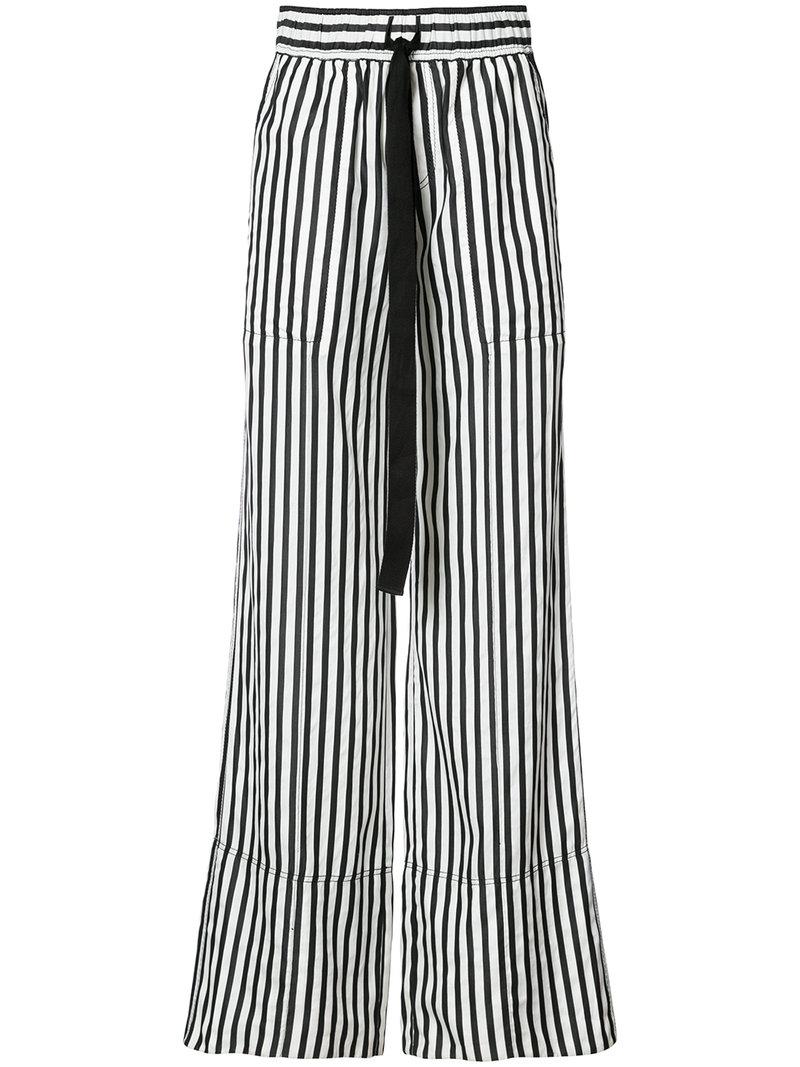Derek Lam Silk Drawstring Striped Palazzo Trousers in Black - Lyst