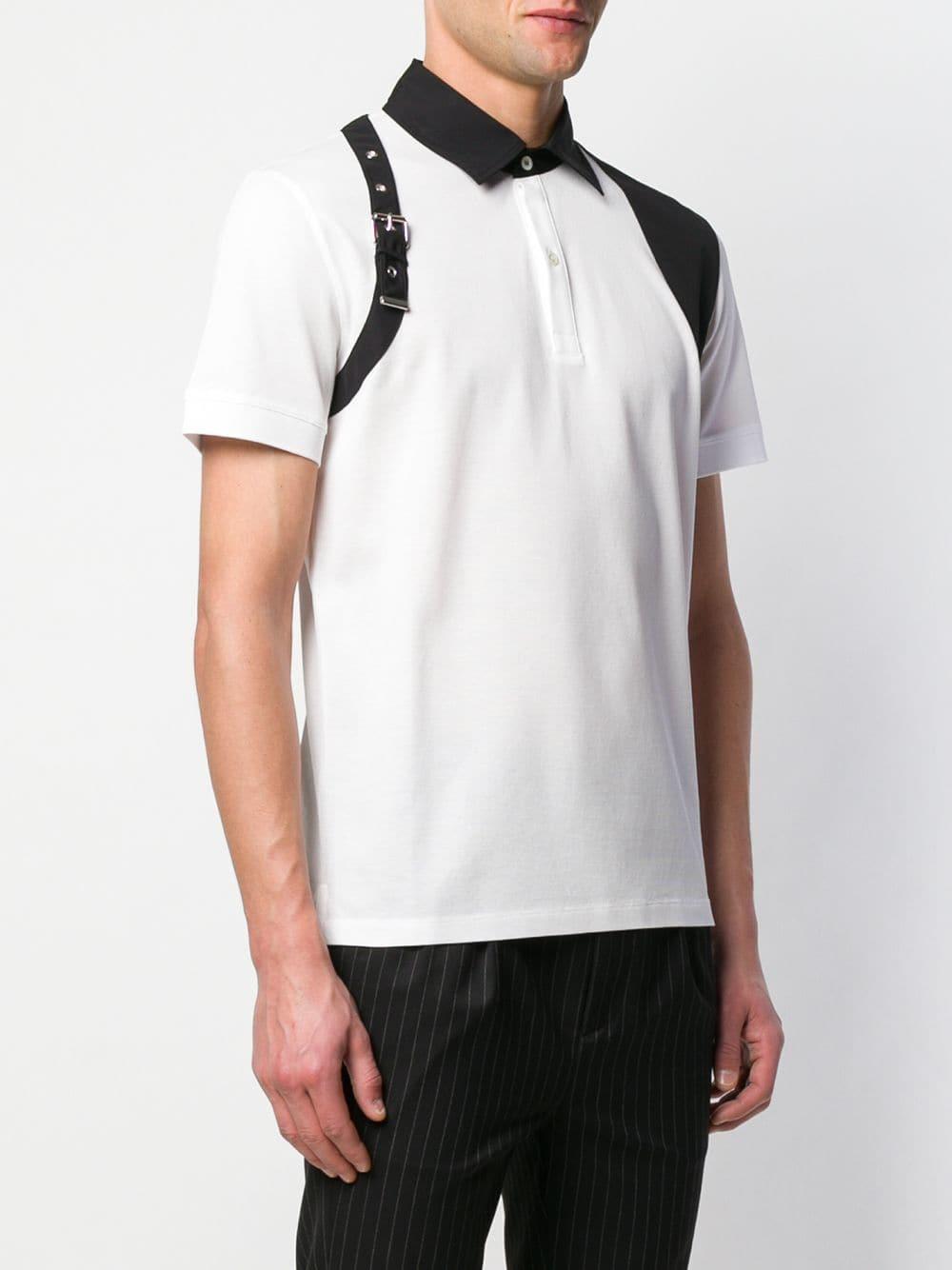 Alexander McQueen Cotton Harness Detail Polo Shirt in White for Men - Lyst