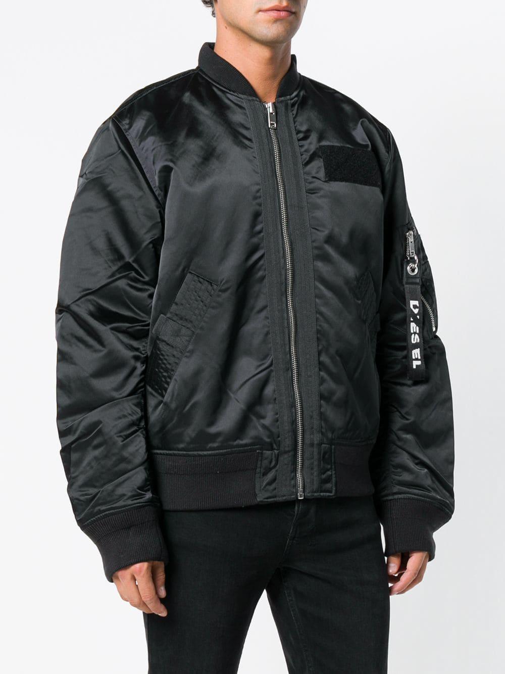 DIESEL Leather Logo Tag Bomber Jacket in Black for Men - Lyst