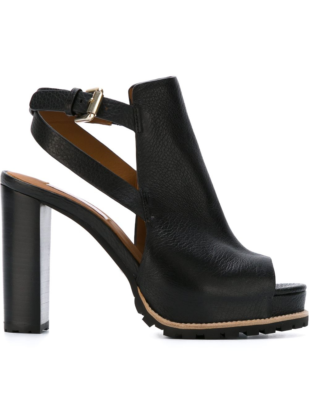 black leather chunky heel sandals