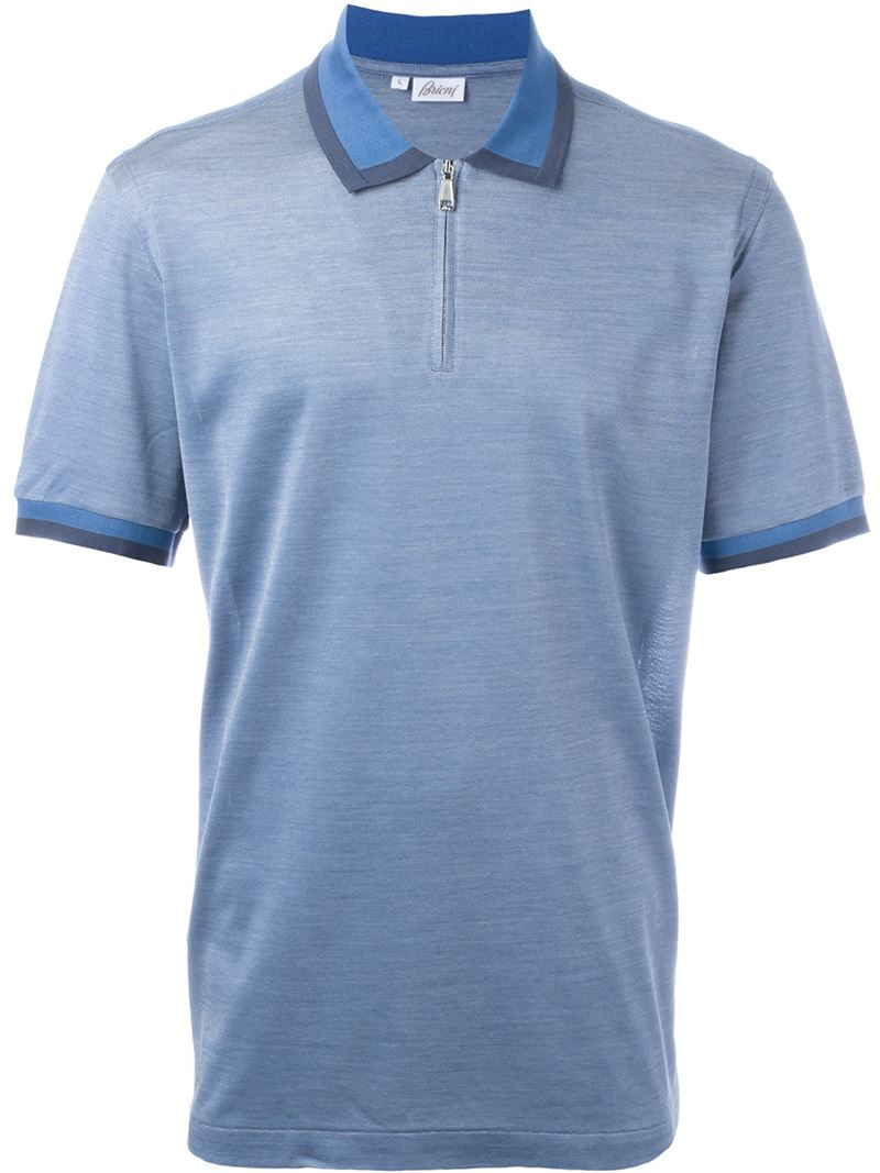 Lyst - Brioni Zip Collar Polo Shirt in Blue for Men