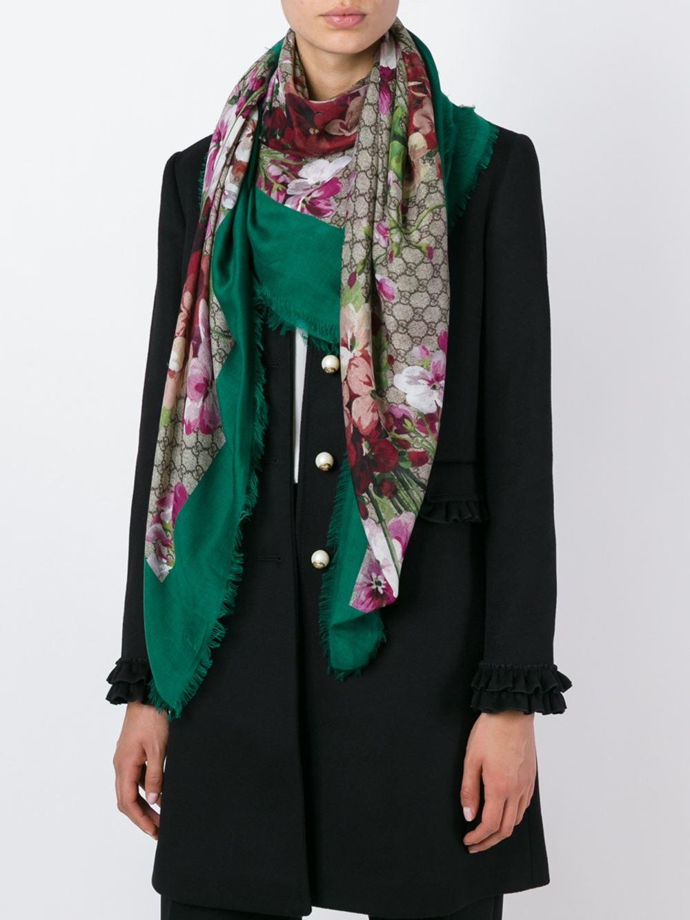 Gucci 'gg Blooms' Scarf in Green Lyst