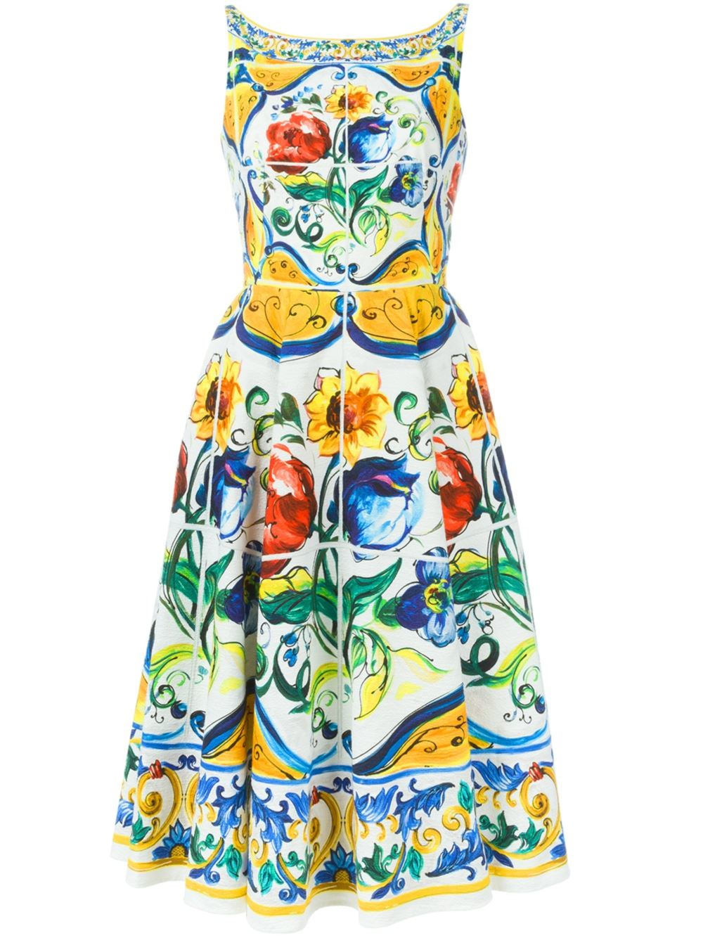 Dolce & Gabbana Cotton Majolica Print Open Back Dress - Lyst