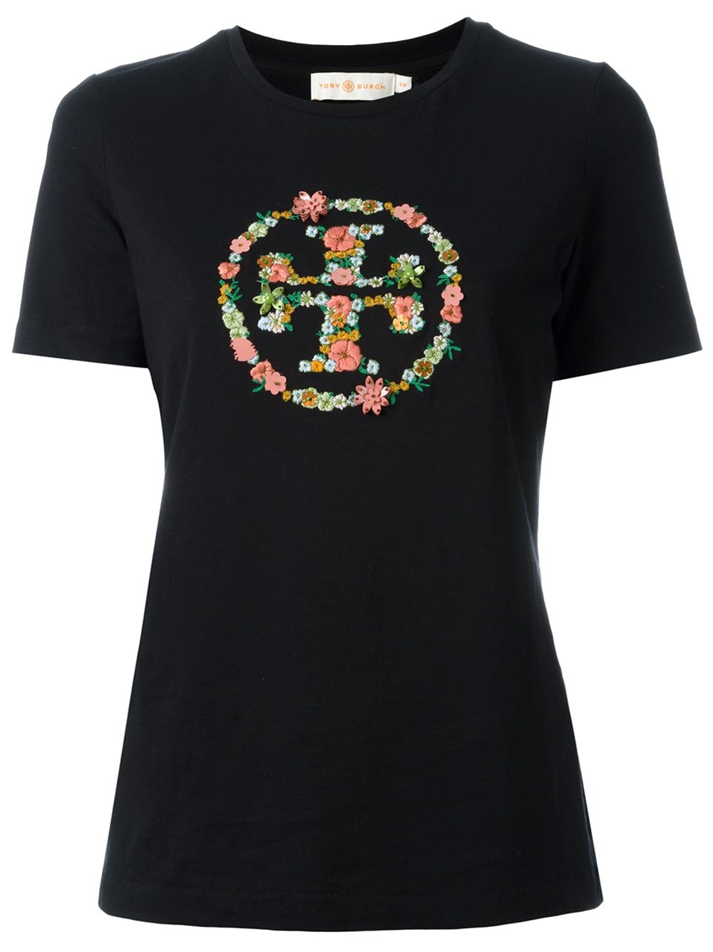 Tory burch Embroidered Logo T-shirt in Black | Lyst