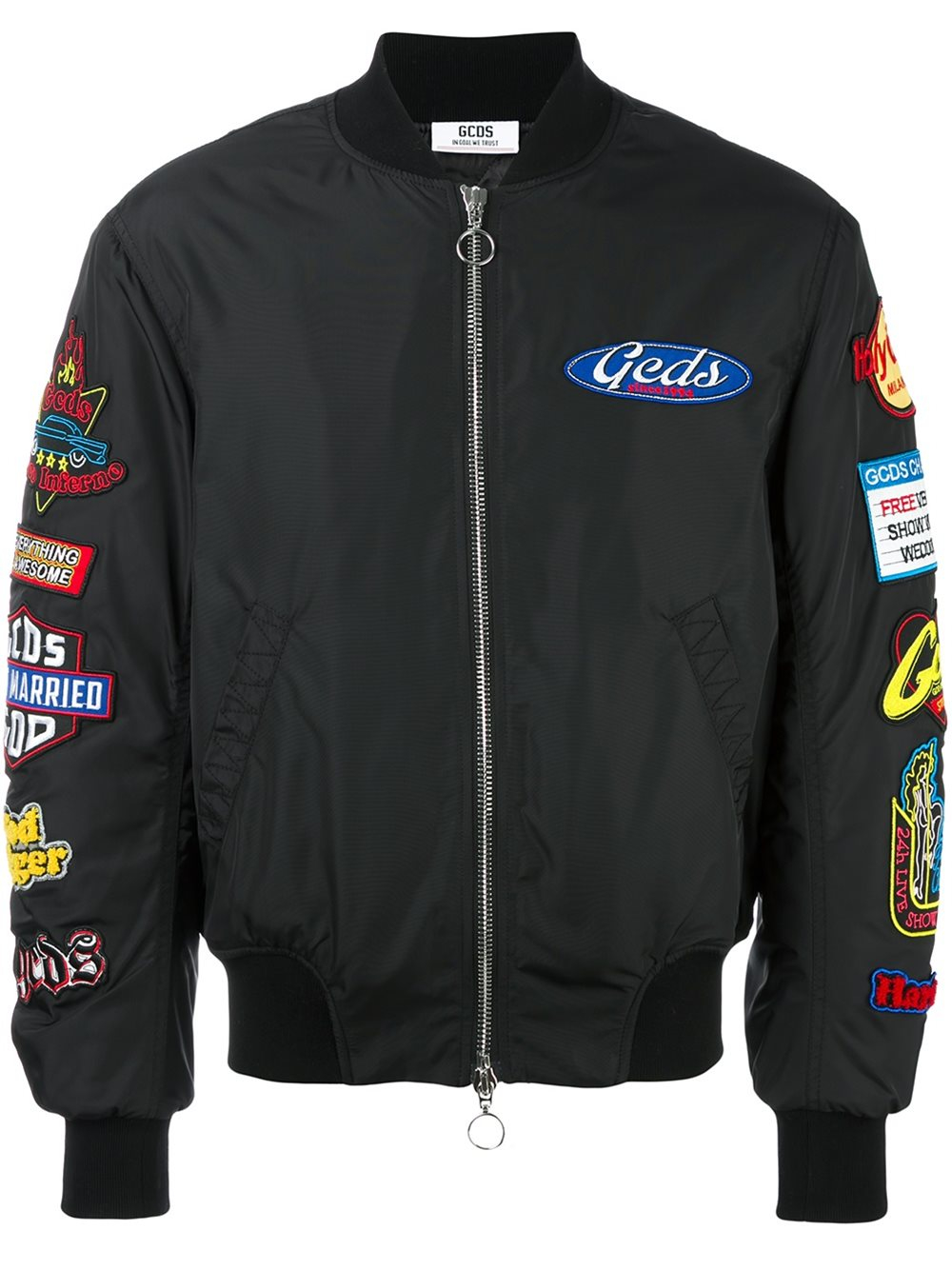 gcds patches bomber jacket in black for lyst gcds patches bomber jacket in black for lyst