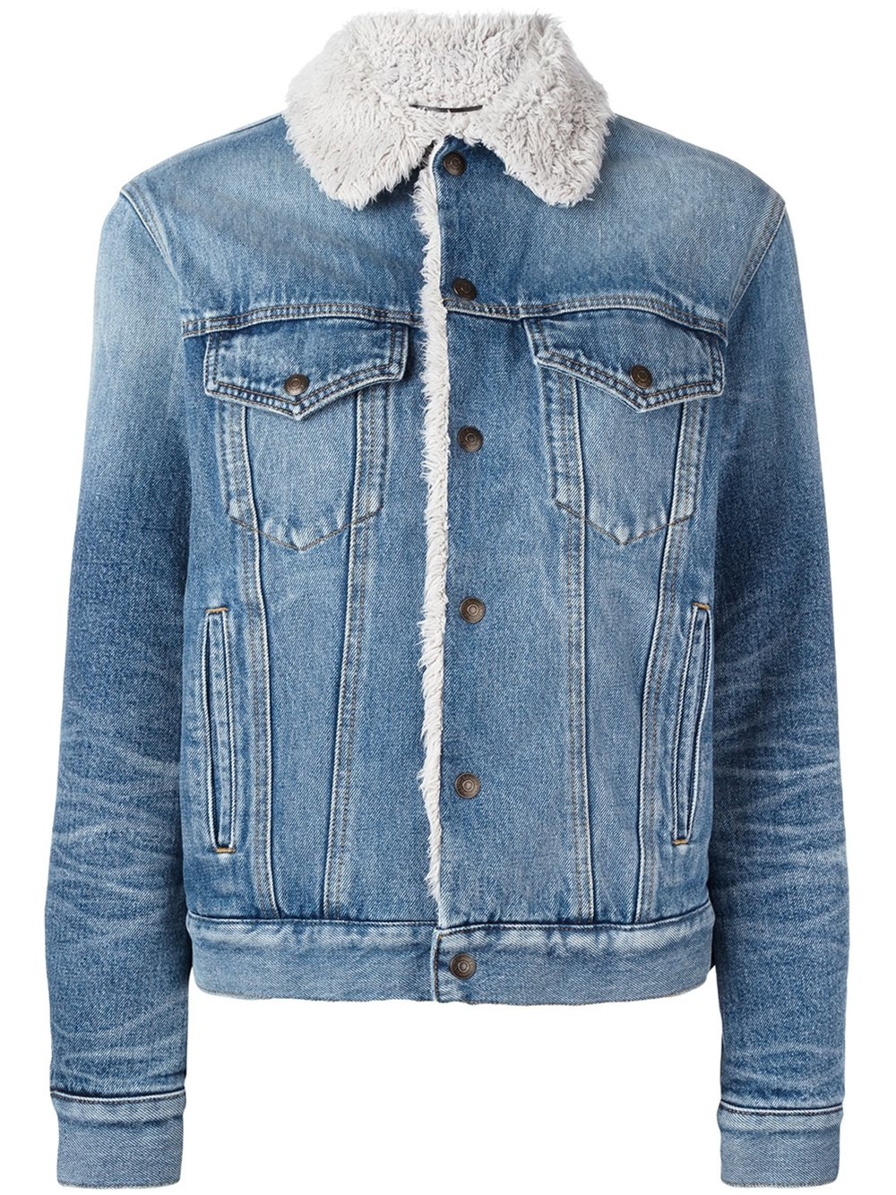 Saint Laurent Faux-Fur Lined Lined Denim Jacket in Blue - Lyst