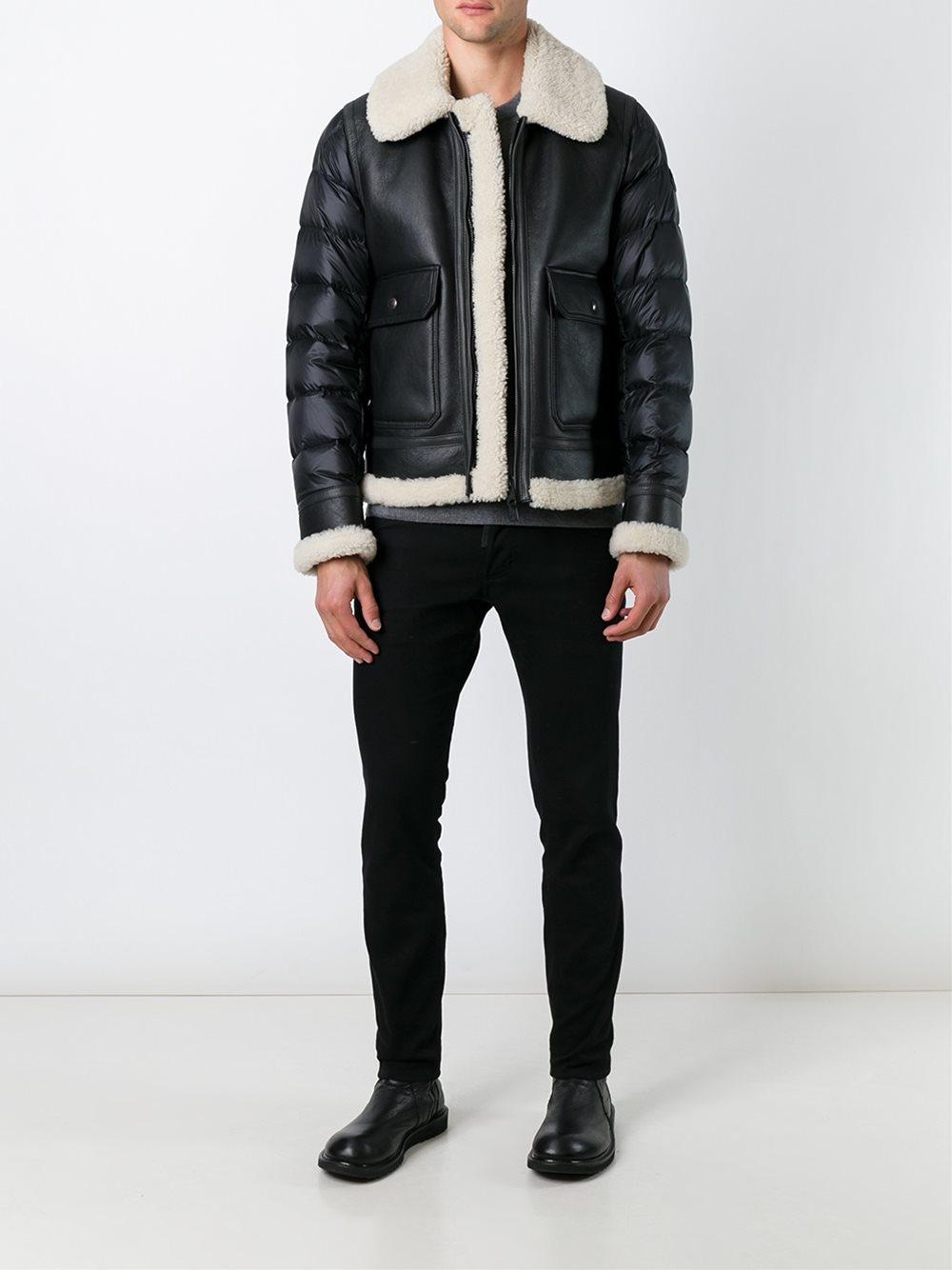 Lyst - Moncler Padded Sleeve Shearling Jacket in Brown for Men
