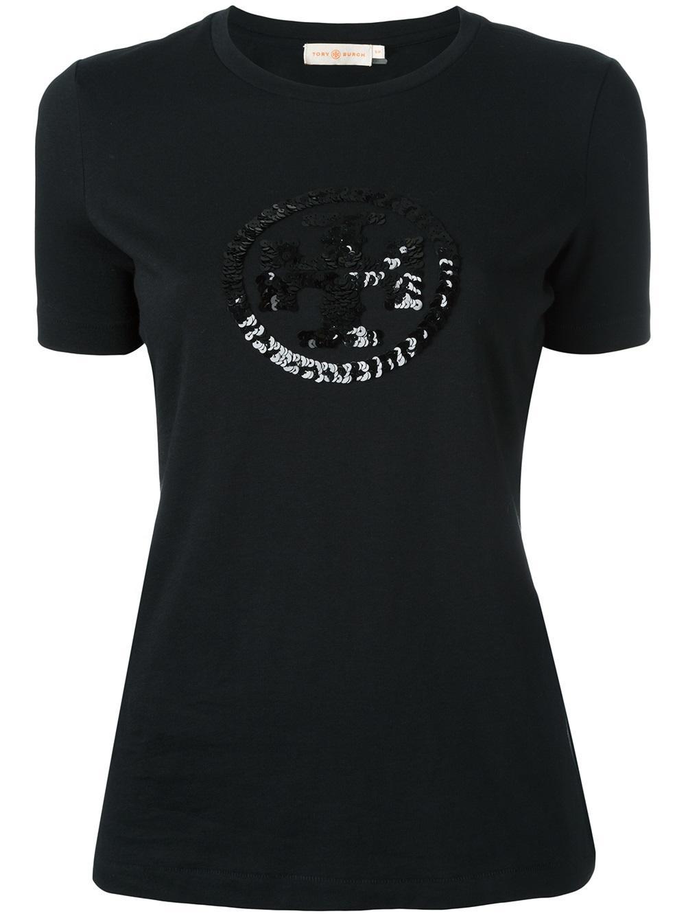 Tory Burch Sequined Logo T-shirt in Black - Lyst