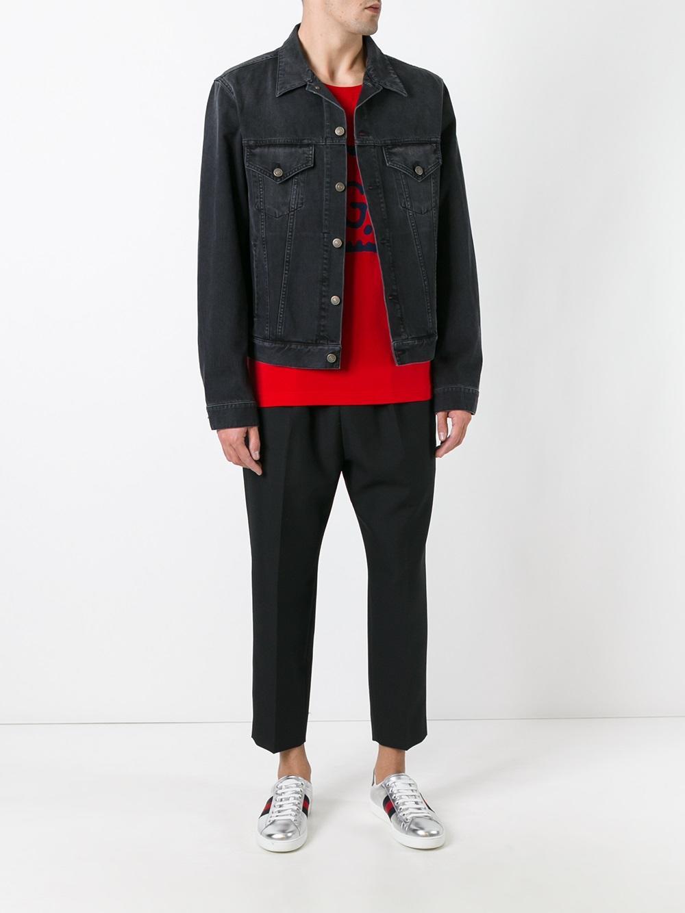 Lyst - Gucci Embroidered Denim Jacket in Black for Men