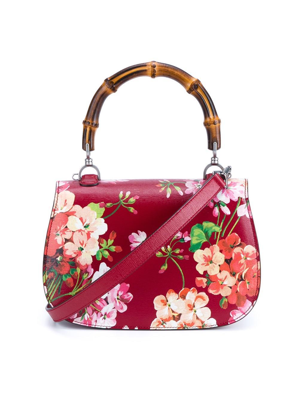 Lyst - Gucci Floral Print Shoulder Bag in Red