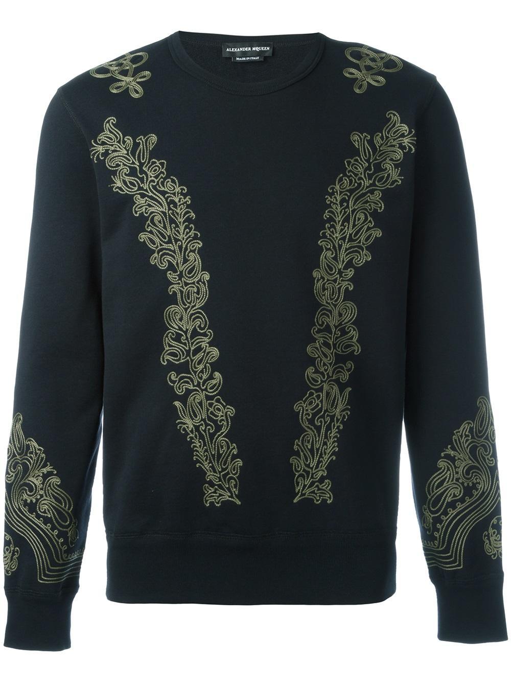 Lyst - Alexander Mcqueen Embroidered Cotton-jersey Sweatshirt in Black ...