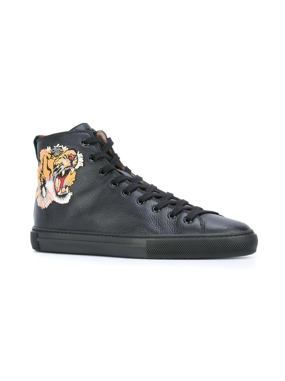 Lyst - Gucci Tiger Hi-top Sneakers in Black for Men