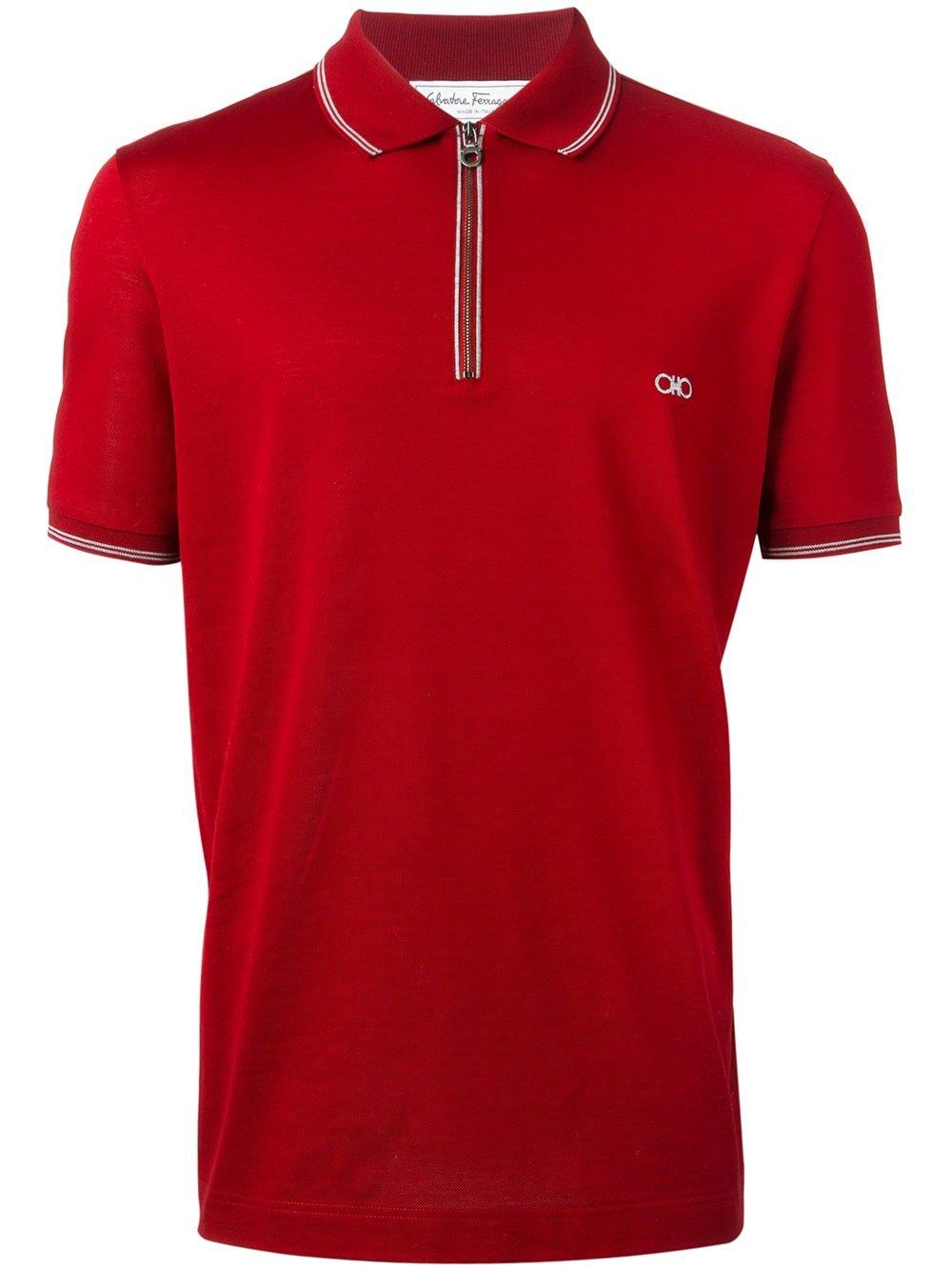 Ferragamo Cotton Piqué Zip Polo Shirt With Gancini Chest Embroidery in ...