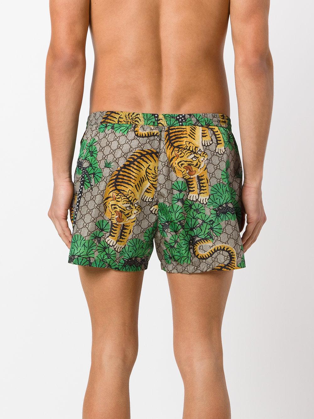 Lyst - Gucci Bengal Swim Shorts in Green for Men