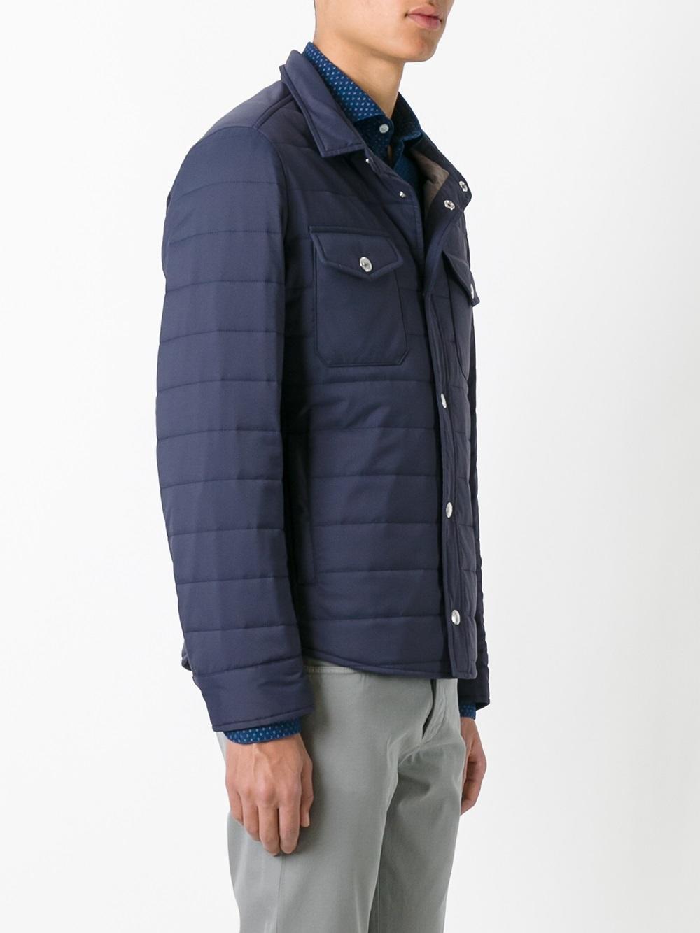 lyst brunello cucinelli buttoned padded jacket in blue lyst brunello cucinelli buttoned padded jacket in blue