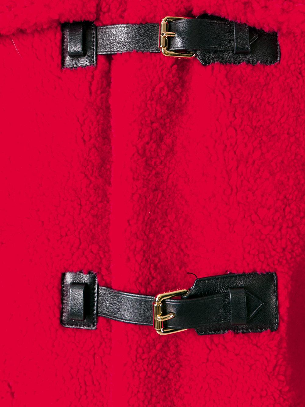 Louis Vuitton Buckled Shearling Jacket in Red - Lyst