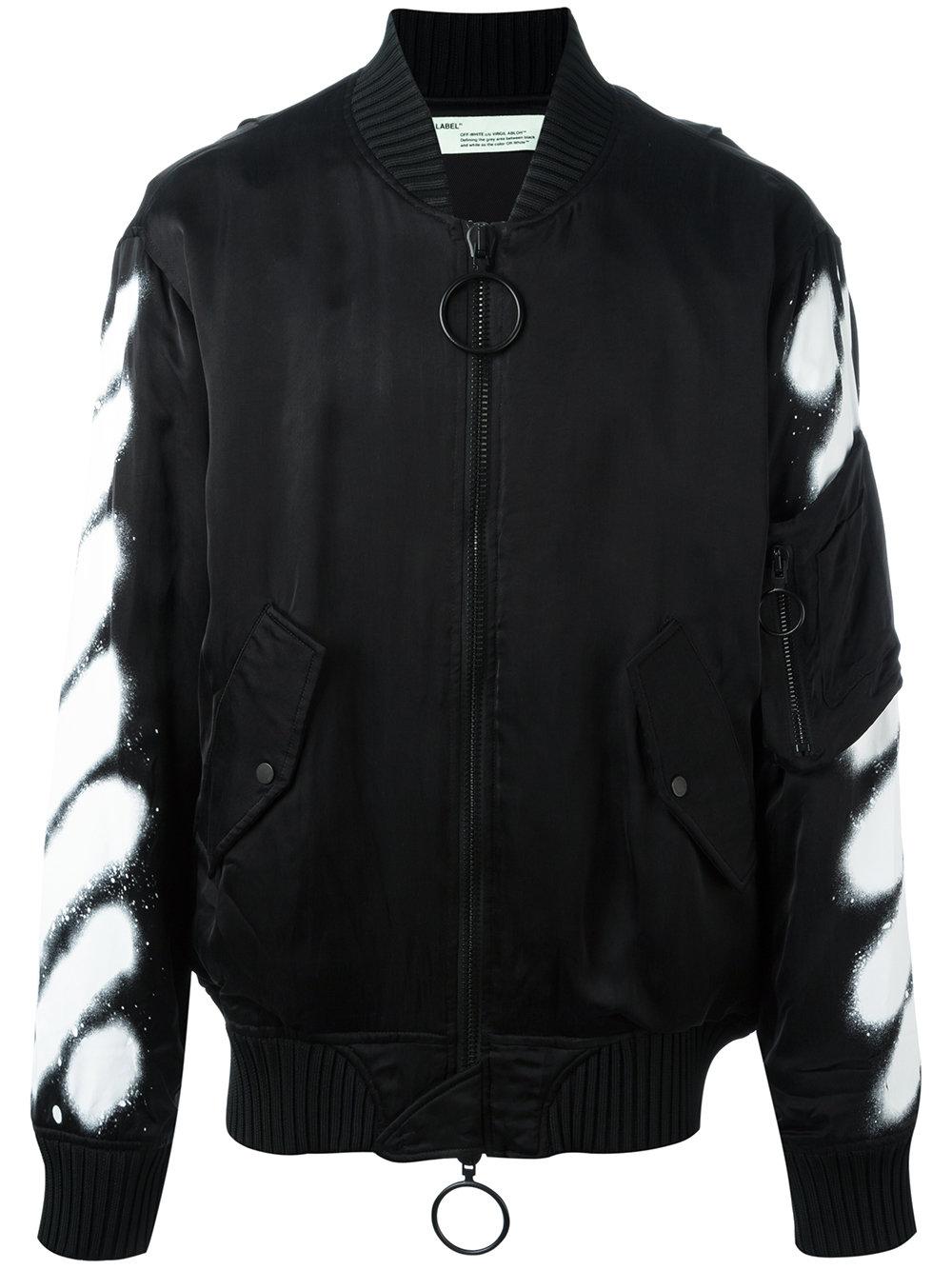 white c o virgil abloh spray bomber jacket in black for lyst white c o virgil abloh spray bomber jacket in black for lyst