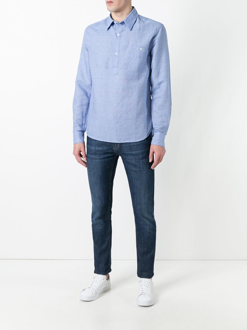 Lyst - Barena Henley Shirt in Blue for Men