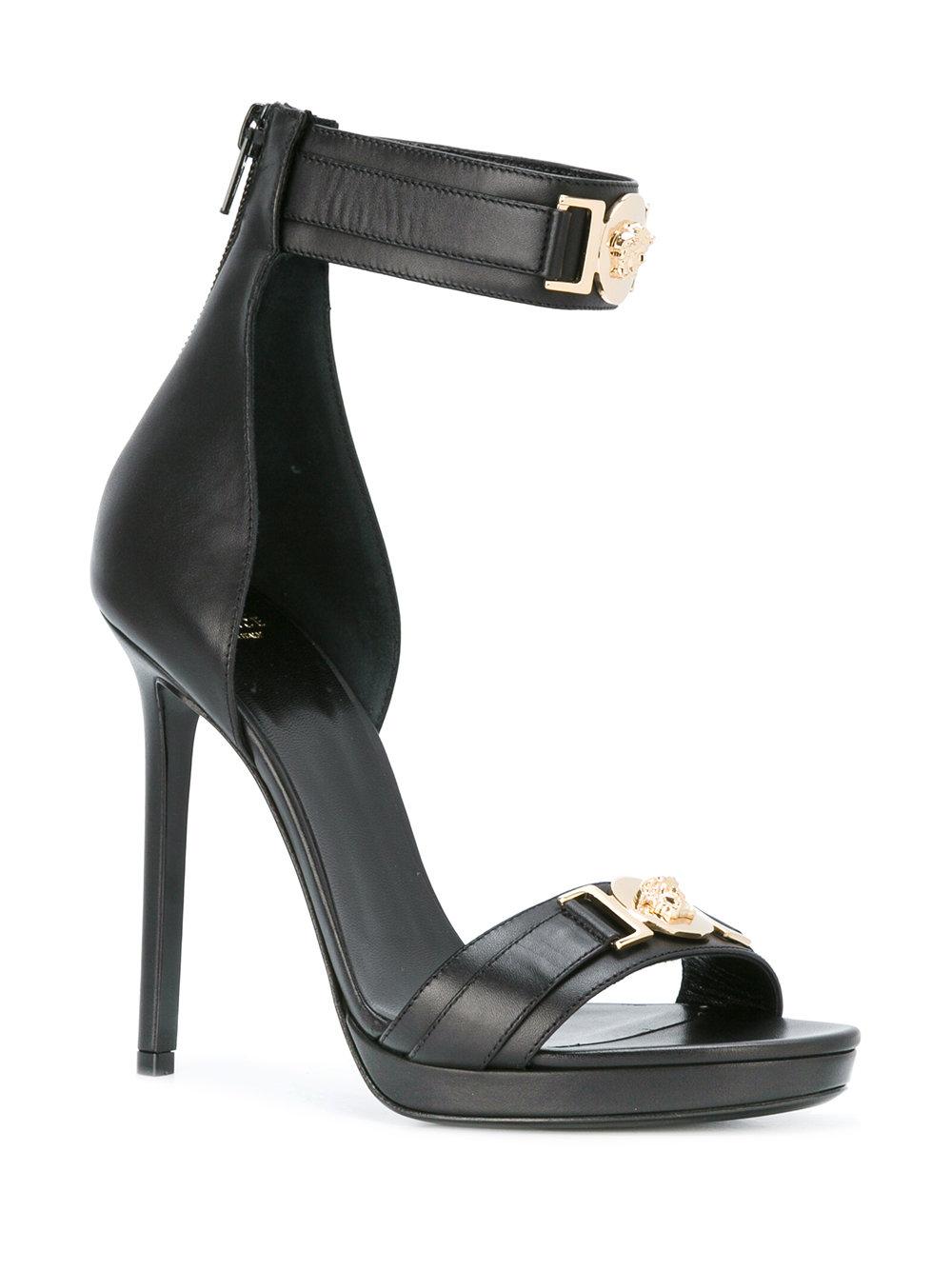 Versace Medusa Plaque Heel Sandals in Black | Lyst