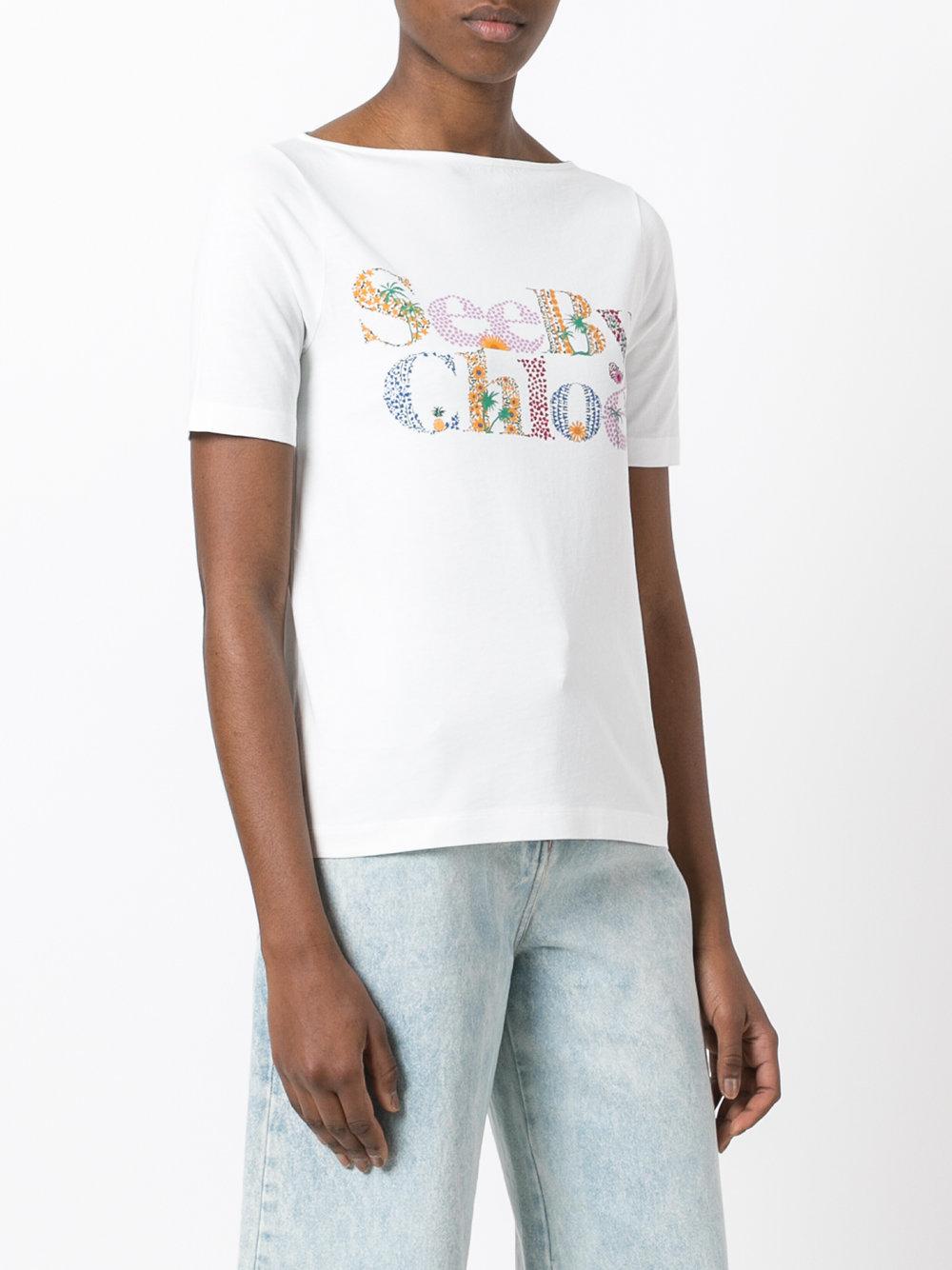 See By Chloé Logo Print T-shirt in White - Lyst