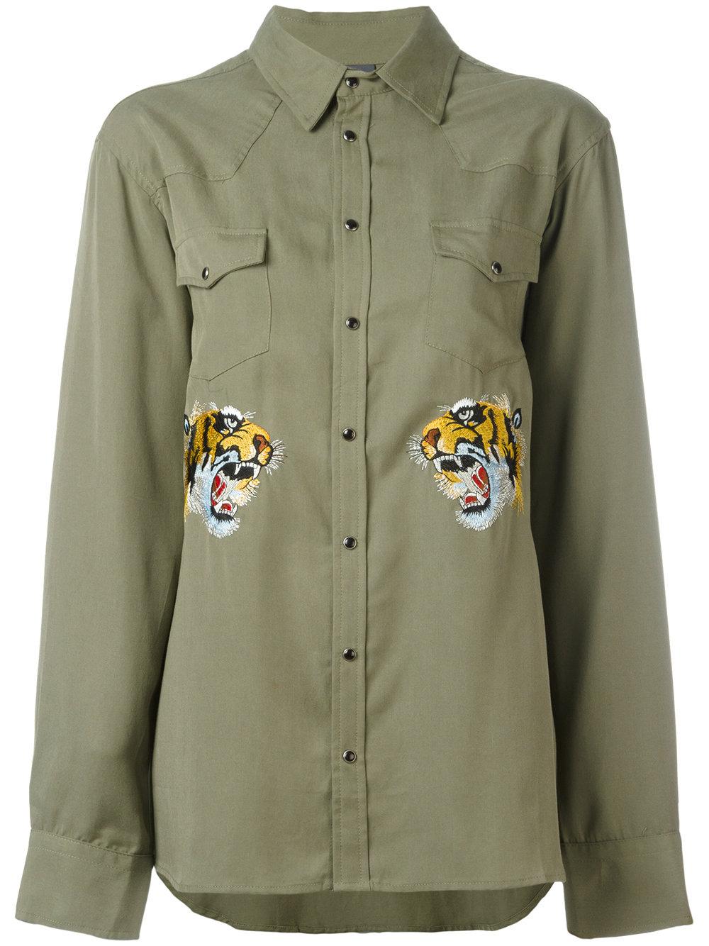 Laneus Embroidered Tiger Shirt in Green | Lyst