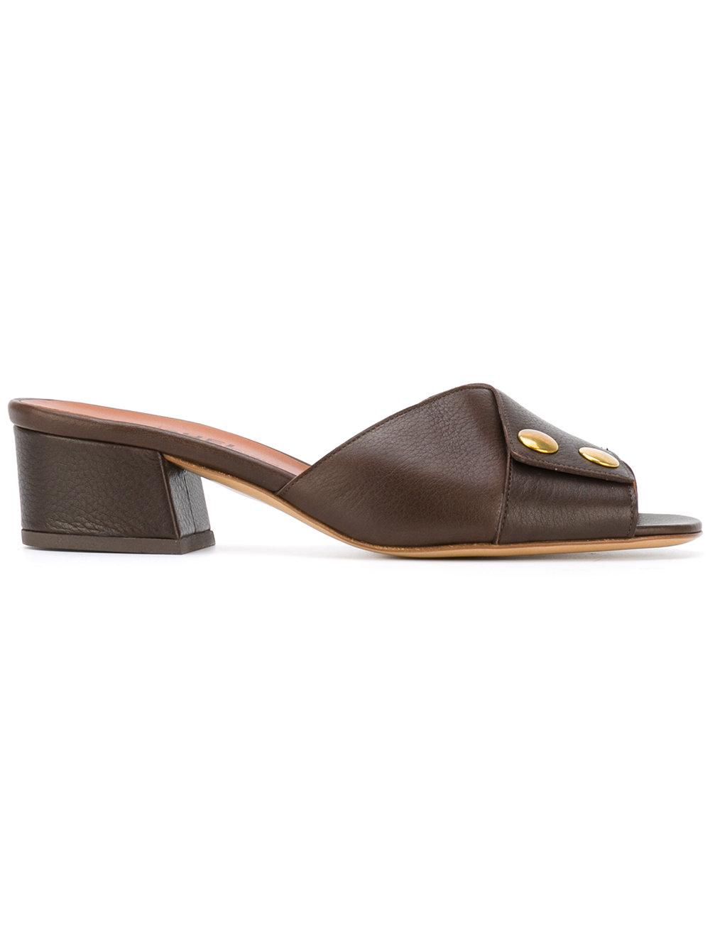 brown open toe mules