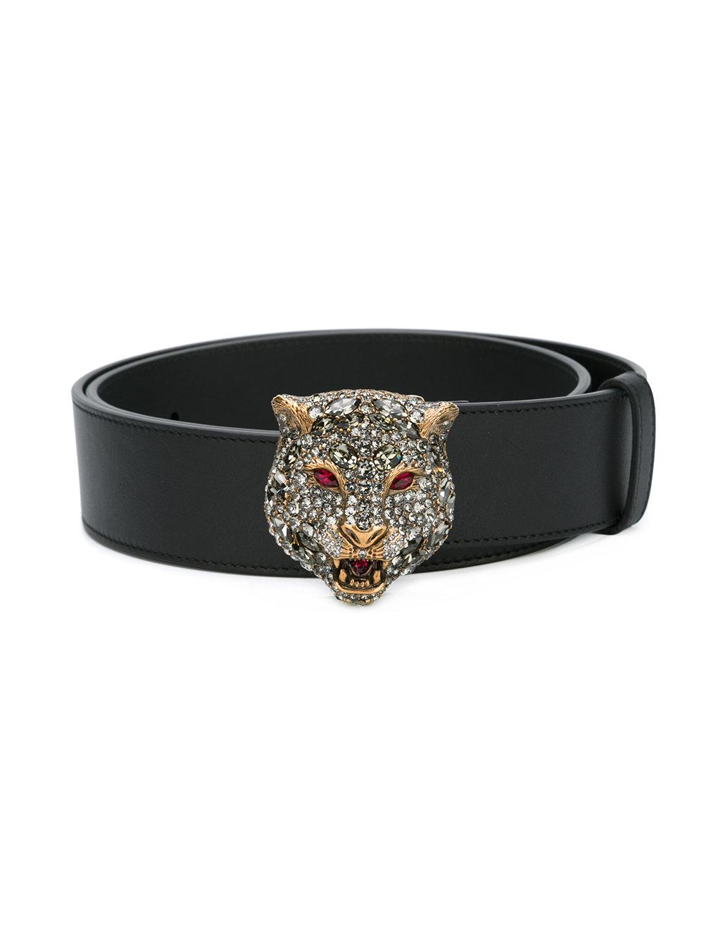 Lyst - Gucci Tiger Embellished Belt in Black