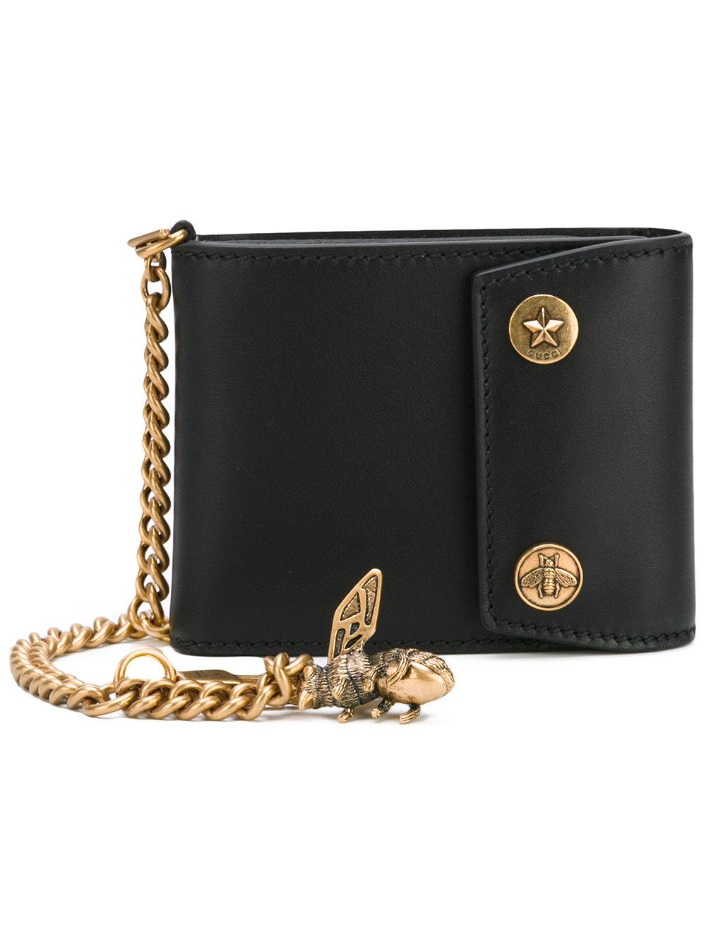 Gucci Chain And Bee Wallet in Black for Men - Lyst