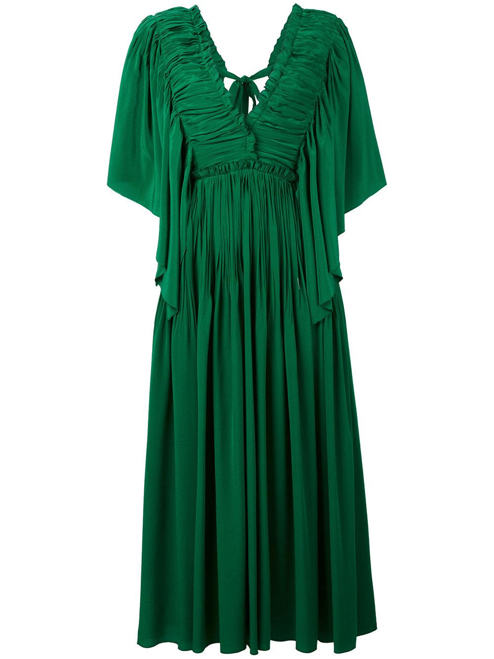 Rochas Pleated Dress in Green | Lyst