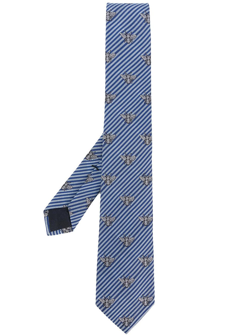 Gucci Striped Bee Pattern Tie In Blue For Men 