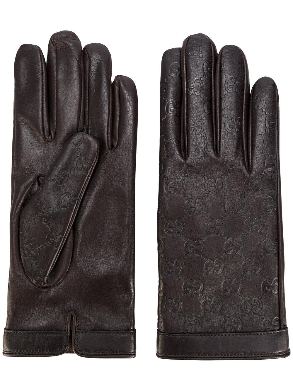 Gucci Gg Supreme Debossed Gloves in Brown for Men | Lyst