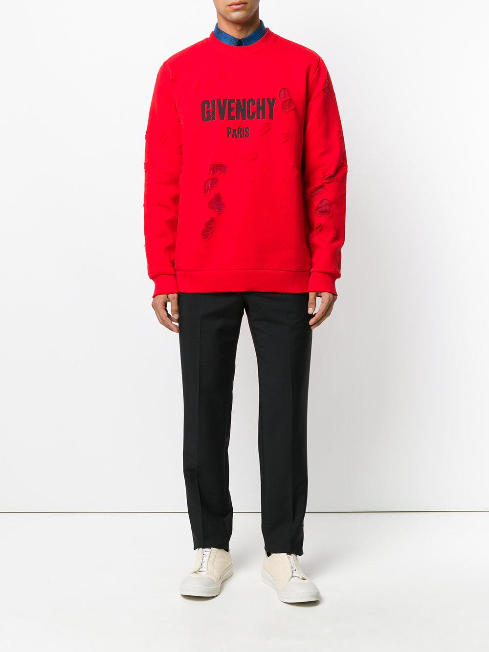 givenchy red hoodie distressed