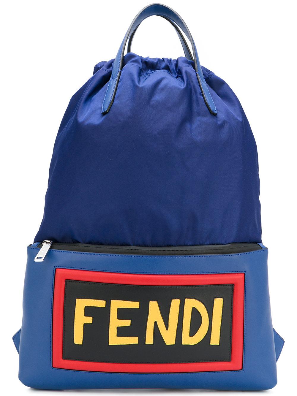 Fendi Logo Backpack in Blue for Men - Lyst