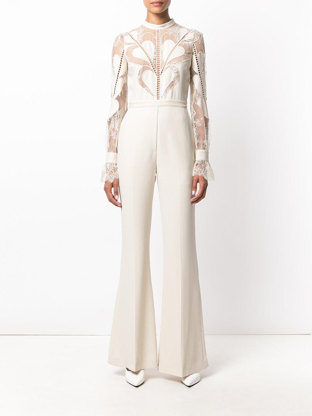 Elie Saab Heart Lace Panel Flared Jumpsuit in Natural - Lyst