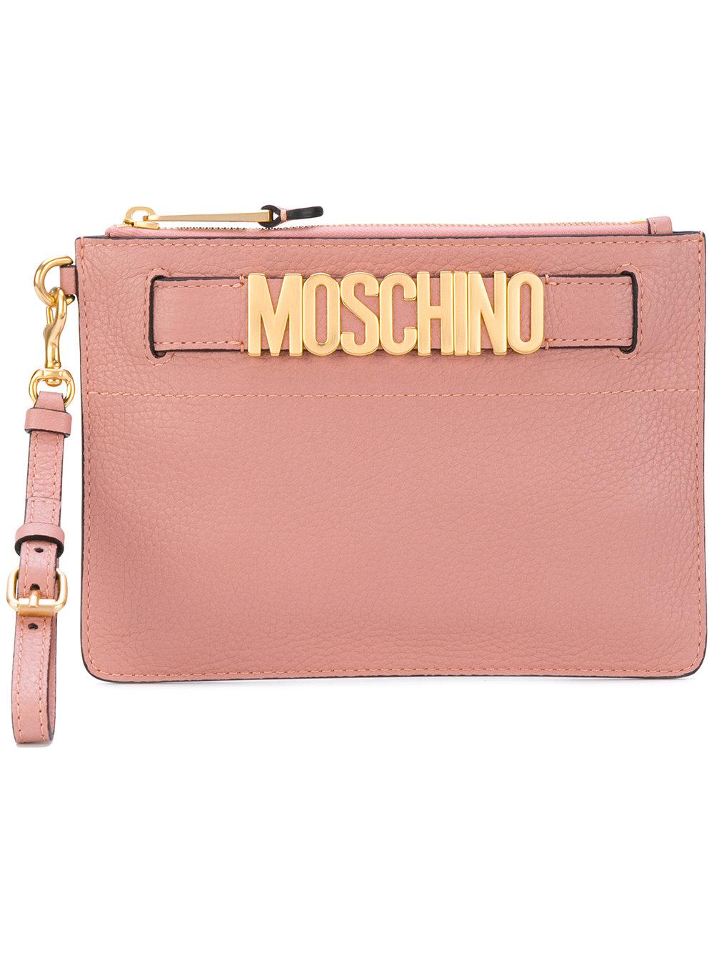 Moschino Logo Strap Clutch in Pink | Lyst