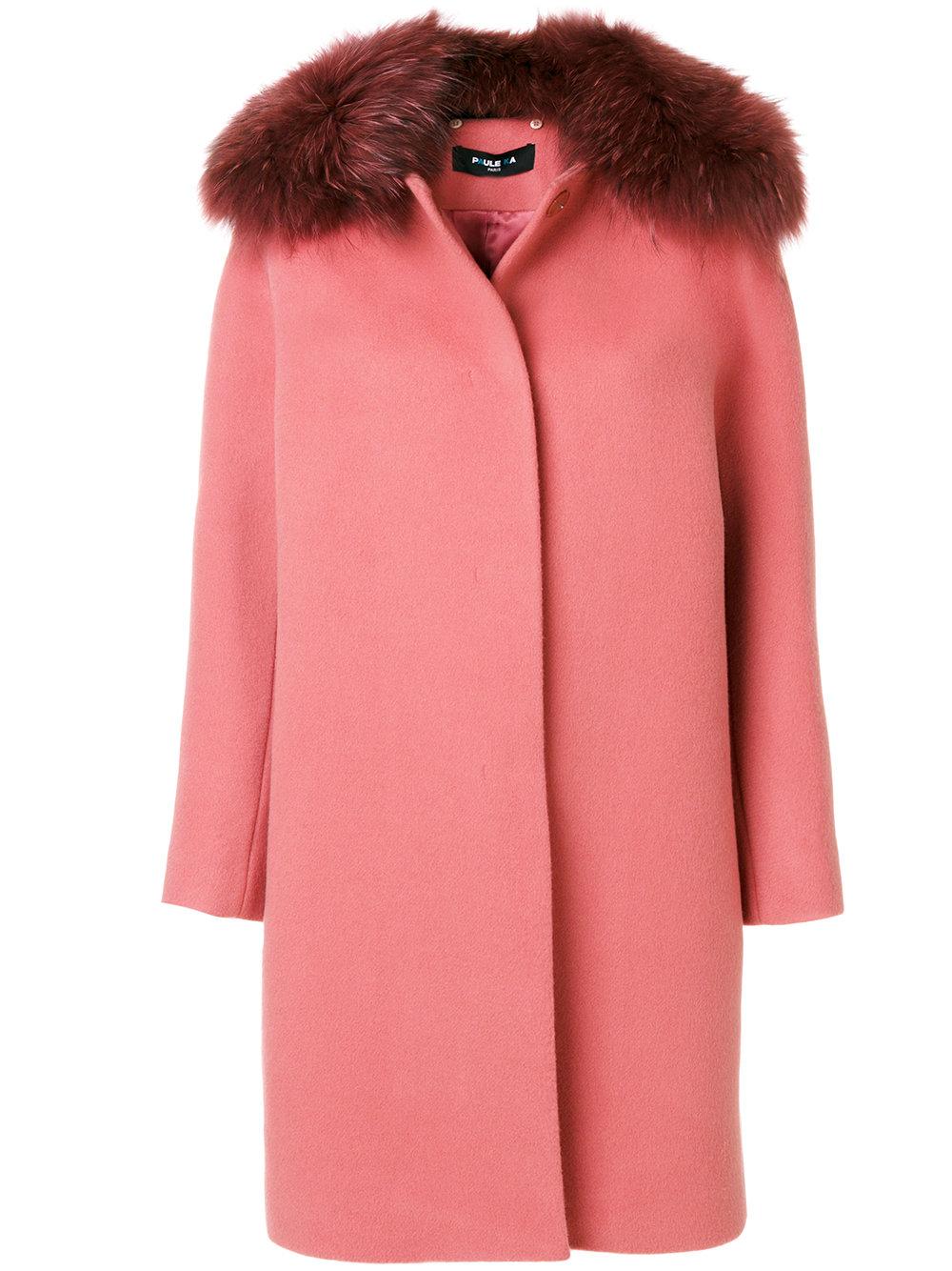 Lyst - Paule Ka Fur Trim Coat in Pink