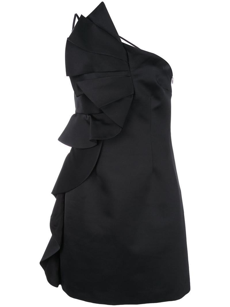 Lyst - AMUR Side Ruffle Dress in Black - Save 50%