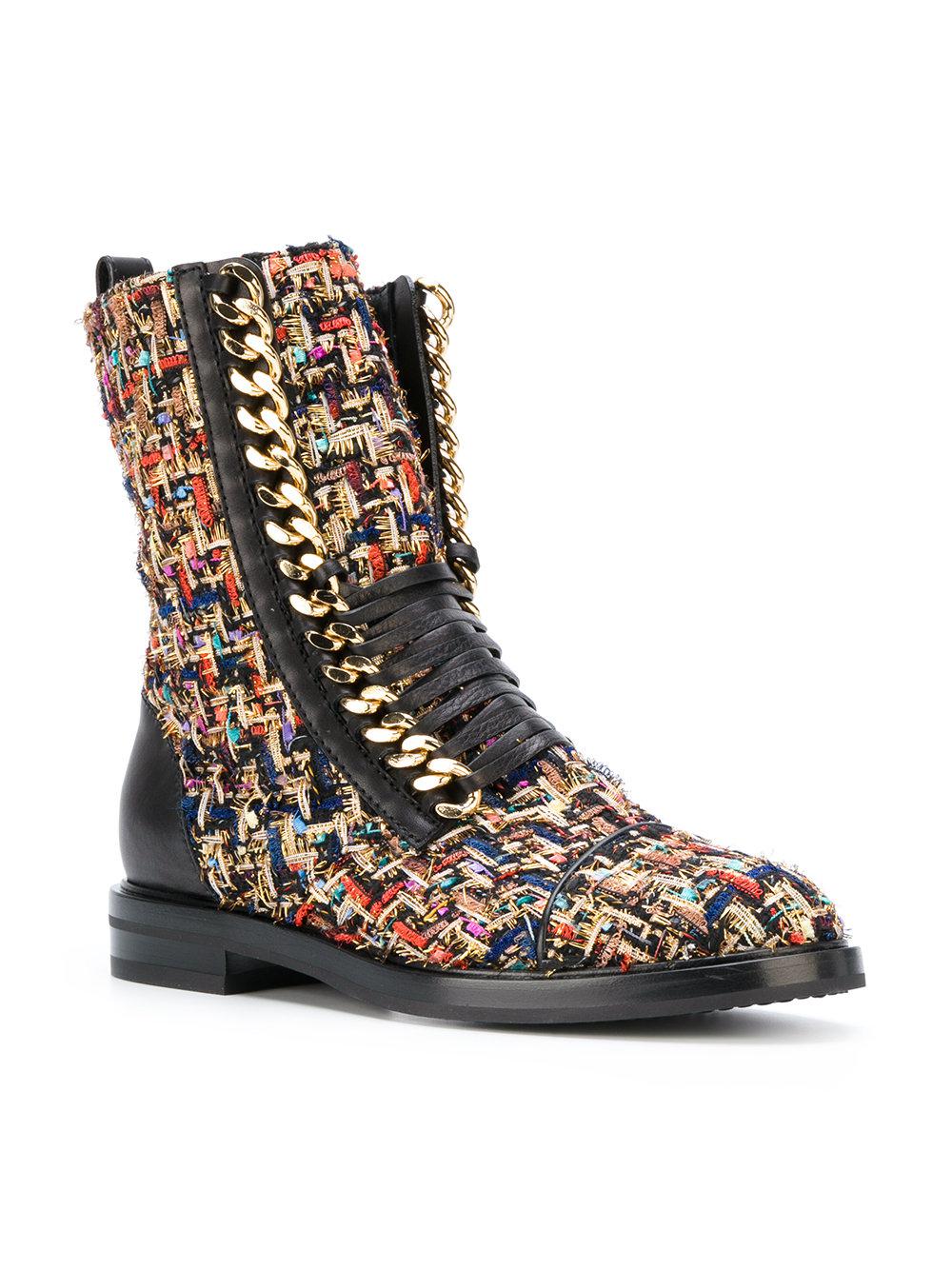 Lyst - Casadei Chain Tweed Combat Boots