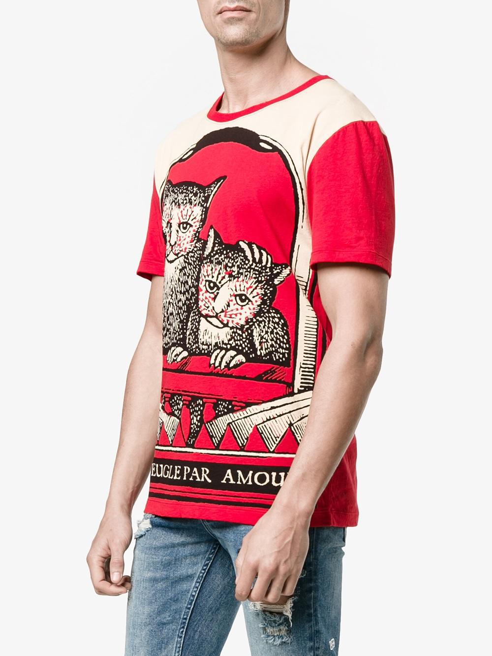 Lyst - Gucci Cat Print T-shirt in Red for Men