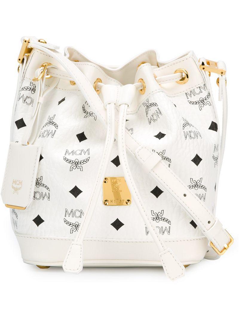 MCM Leather &#39;heritage Line&#39; Bucket Crossbody Bag in White - Lyst