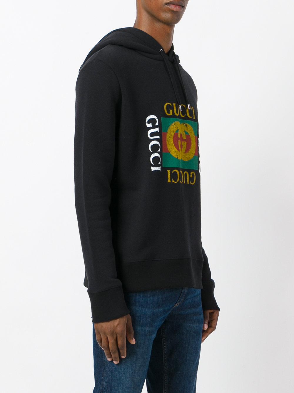 Lyst - Gucci - Logo Print Hoodie - Men - Cotton - L in Black for Men
