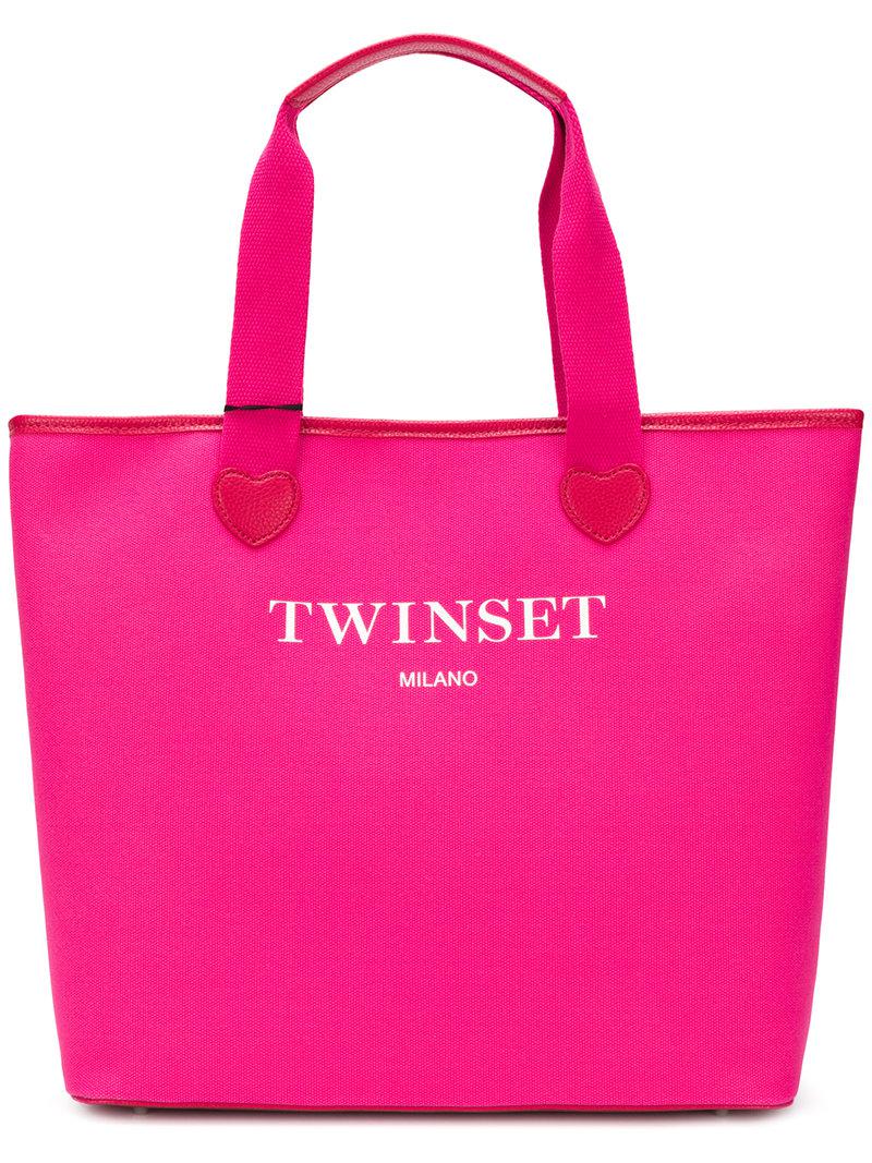 Twin Set Logoed Heart Tote Bag in Pink - Lyst